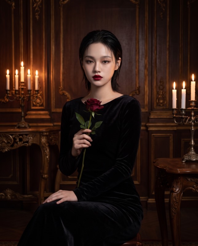 赤い薔薇を持つ黎